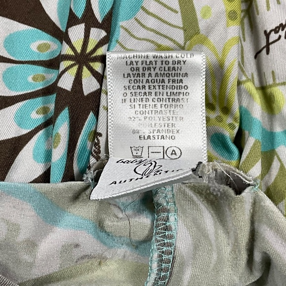 Baby Phat Halter Dress L Boho Floral Print Aqua Brown Asymmetrical Hem Y2K Retro - Picture 7 of 14